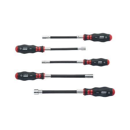 Screwdriver Set with Flexible Shaft | 5 Pieces | Hex Tip & Nickel-Plated | by Wurth