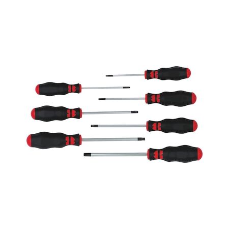 TX Screwdriver Assortment with Hole | 7-Piece Set | Circular Blade & Black Point Tip | by Wurth