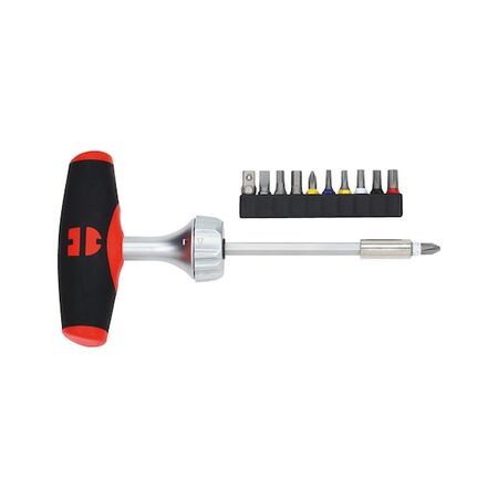 T Handle Screwdriver Set | 10 Pcs with PH2 Bit | 3-Position Adjustment | Max Torque 40 Nm | by Wurth