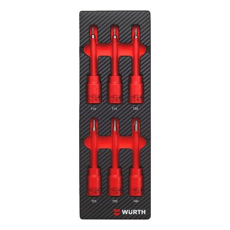 Socket Wrench Set 3/8 inch TX Long VDE | 6 Pieces | Carbon Finish | by Wurth
