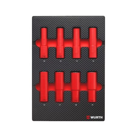 Socket Wrench Set 1/2 Inch VDE | 8 Pieces | Carbon Finish | by Wurth