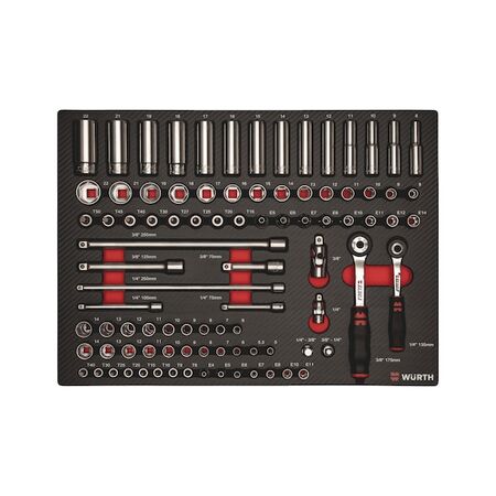 Socket Wrench Set 3/8 & 1/4 Inch | 91 Pieces | Carbon Finish | by Wurth
