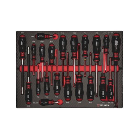 Screwdriver Set 21 Pieces | ORSY System Compatible | Carbon Finish | Non-Slip Handle | by Wurth