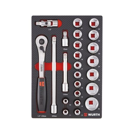 Socket Wrench Set 1/2 Inch | 24 Pieces | Carbon Finish | by Wurth