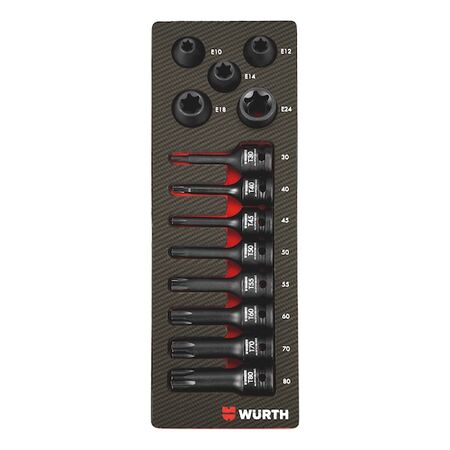 Power Socket Wrench Set TX 1/2 Inch | 13 Pieces | High-Quality Plastic Insert | Carbon Finish | by Wurth