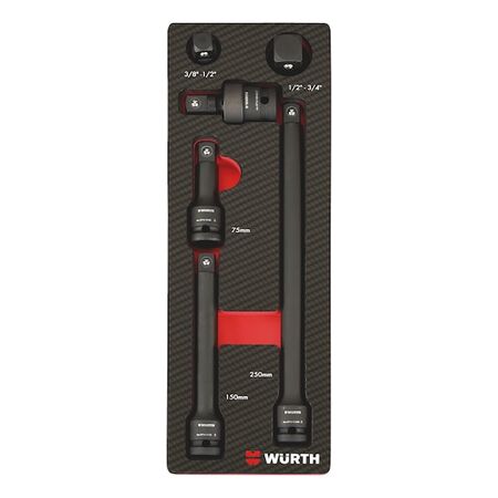 Power Socket Wrench Accessories Set | 6 Pieces | Carbon Finish | by Wurth