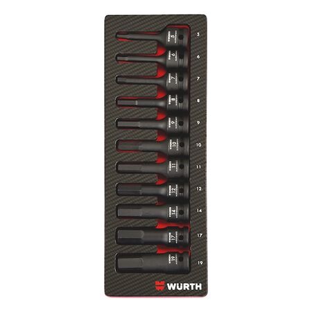 Power Socket Wrench Set 1/2 Inch | 11 Pieces | Carbon Finish | by Wurth