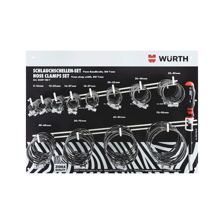 Hose Clamp Set | 121 Pieces | 9 mm Strap Width | Includes Zebra Screwdriver | by Wurth