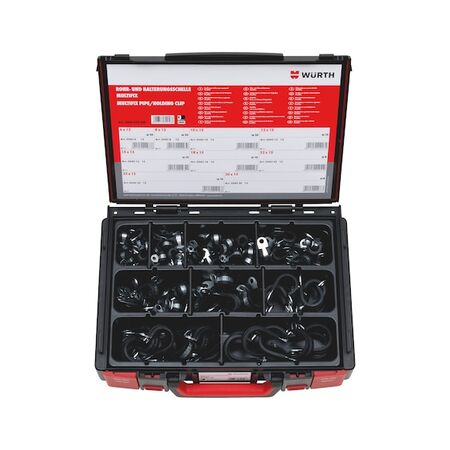 Pipe and Fastening Clamps Assortment | 116 Pieces | Durable System Case | Versatile Sizes | by Wurth
