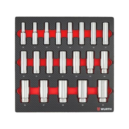 1/2 Inch Bi Hex Socket Wrench Set | 20 Pieces | Carbon Finish | by Wurth