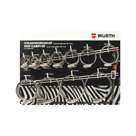 Hose Clamp Set | 111 Pieces | 12mm Strap Width | Includes Zebra Screwdriver | by Wurth