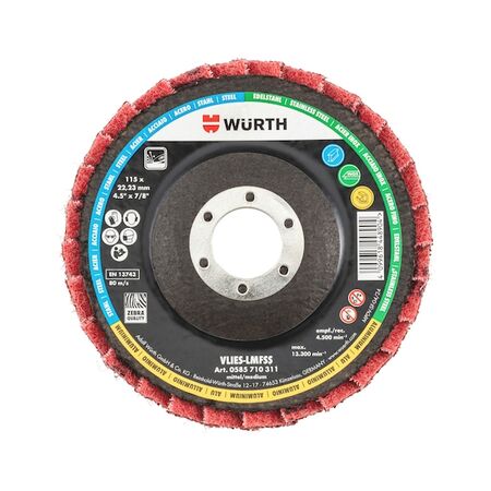 RED PERFECT® 3D Non-Woven Lamella Flap Disc | 115mm Diameter | Rugged Fiberglass Backing | Cooler Grinding | by Wurth