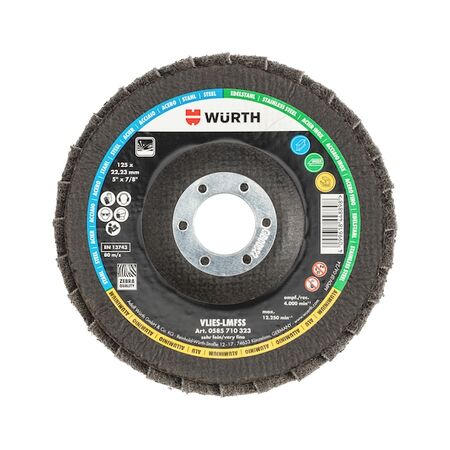 3D Non-Woven Lamella Flap Disc | 125mm Diameter | Very Fine Design | Rugged Fiberglass Backing | by Wurth