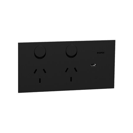 Double Switch Power Point with USB C Charger | 10A | Horizontal Mount | Polished Ceramic Finish | @Each of 5 | by Clipsal