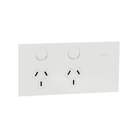 Double Switch Power Point | Horizontal Mount | 10A & 230V-240V | White Ceramic Finish | @Each of 1 | by Clipsal