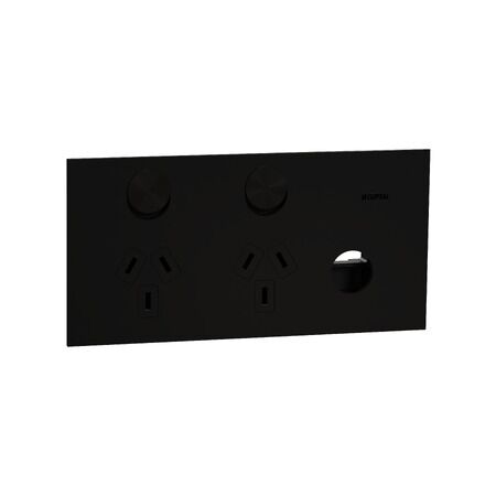 Double Switch Power Point | Removable Extra Switch | Horizontal Mount | 10A | 230V-240V | Ebony Aluminium | @Each of 1 | by Clipsal