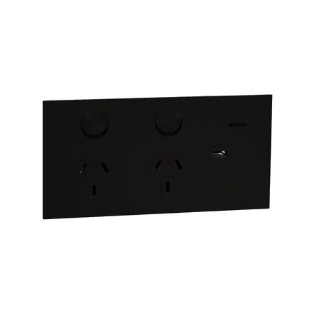 Double Switch Power Point with USB C Charger | 10A Rated | Horizontal Mount | Ebony Aluminium Finish | @Each of 5 | by Clipsal
