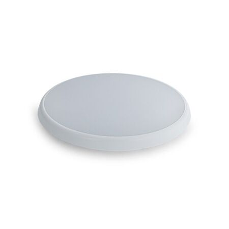 18w LED 300mm Round Low Profile Dimmable IP54 Poly. Oyster - White Trim - TRI-CCT