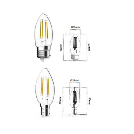 5W CANDLE LED FILAMENT  LAMP E27 WW DIMMABLE CLEAR