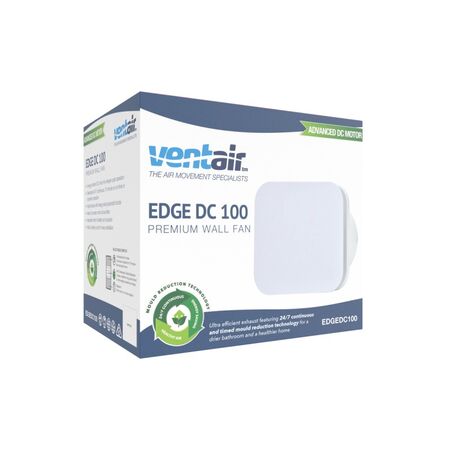 EDGE DC 100 - Energy saving DC 100mm Wall Exhaust Fan - White, square fascia - 24/7 continuous trickle, standard on/off or 10min run on timer mode