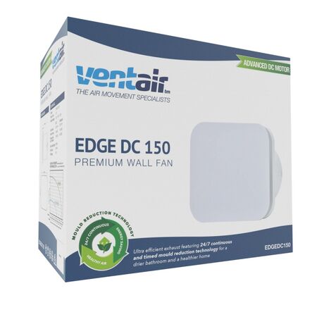 EDGE DC 150 - Energy saving DC 150mm Wall Exhaust Fan - White, square fascia - 24/7 continuous trickle, standard on/off or 10min run on timer mode