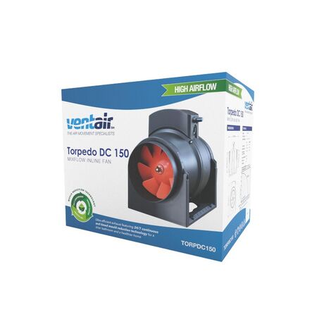 TORPEDO DC 150 - Energy saving DC 150mm Mixflow Inline Exhaust Fan with Speed Control, 24/7 continuous trickle, standard on/off or 10min run on timer mode