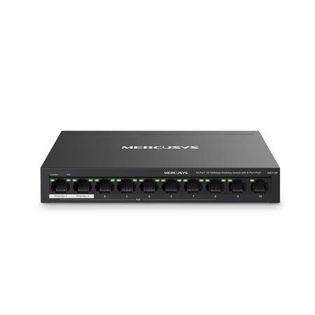 TP-LINK MERCUSYS 10-PORT 10/100MBPS DESKTOP SWITCH, POE+(8), 65W, METAL CASE, 5YR