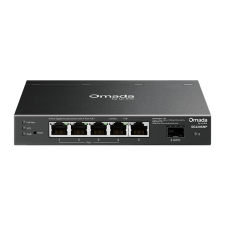 TP-LINK OMADA 6-PORT MANAGED GIGABIT SWITCH, POE+(4), SFP(1), 63W, 5YR