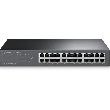 TP-LINK 24-PORT UNMANAGED SWITCH, DESKTOP/RACKMOUNT, 10/100(24), 13" STEEL CASE 5YR