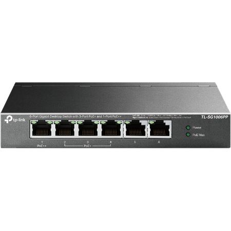 TP-LINK 6-PORT UNMANAGED GIGABIT SWITCH, POE+(3), POE++(1), 64W, METAL CASE, 5YR