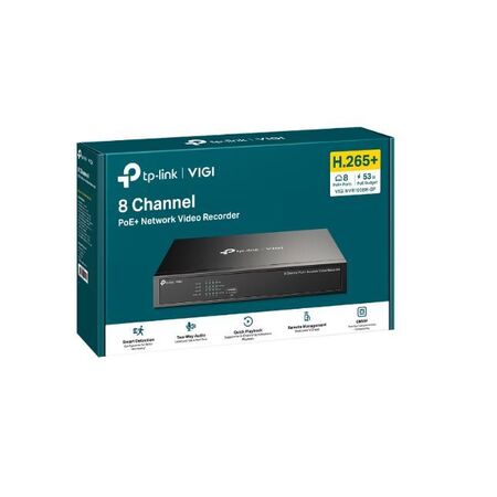 TP-LINK VIGI 8-CH NVR, 3.5"(0/1), UHD, 8MP, HDMI(1), VGA(1), 10/100(1), 53W POE(8), 3YR