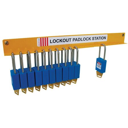 PADLOCK STORAGE RAIL - YELLOW HOLDS 6 LOCKS (NOT INCLUDED)