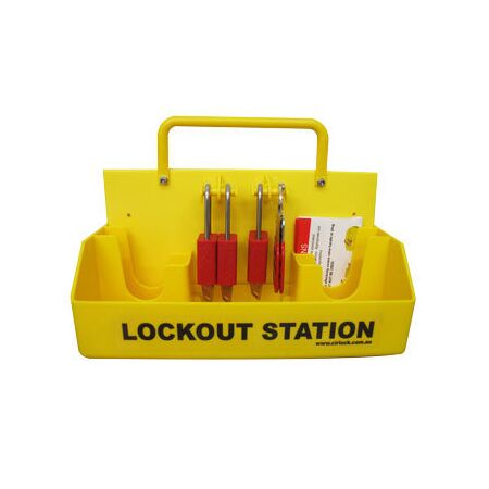 LOCKOUT STATION, PORTABLE/WMNT SMALL WITH 3 PADLOCKS