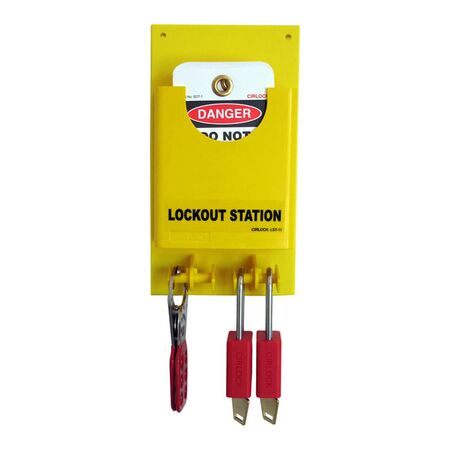 LOCKOUT STATION WITH 2 x RED PADLOCKS, HASP AND TAGS