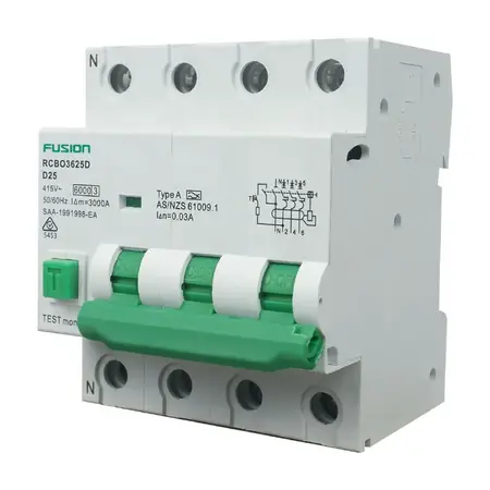 RCBO Electromagnetic 3P+N 6kA 415V AC 25A D Curve 30mA TYPE A