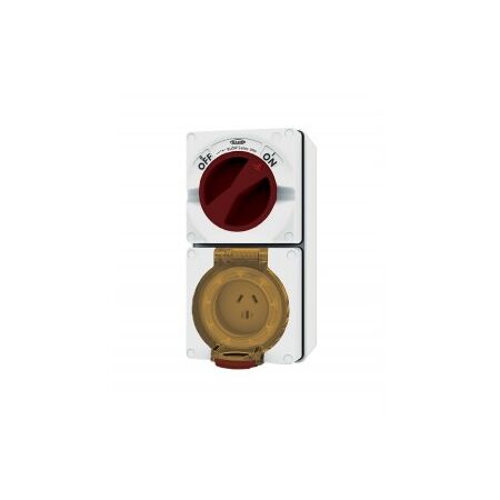 Combination Switched Socket IP66 15A 250V ac 3 Flat Pin Chemical Resistant White