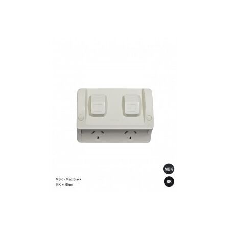 Power Point Weatherproof Double Outlet IP54 10A 250V ac Separate Circuit Double Pole Grey