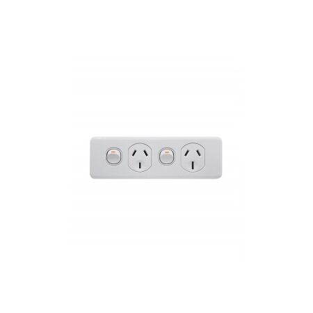 Trader Puma Power Point Switched 2 Gang Skirting Mount 10A and 15A Sockets 250V White