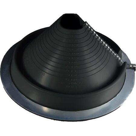 FLASHING, 90-255mm PIPE 369mm OD BASE, BLACK RETROFIT