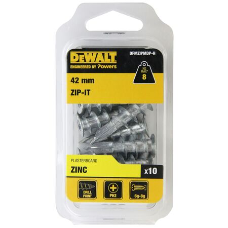 ANCHOR, PLASTERBOARD ZIP-IT ALLOY, DRILL POINT 42mm [10]