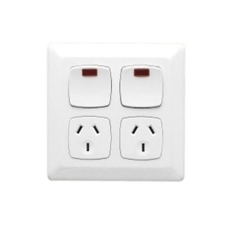 Power Outlet Double 10Amp Neon White | Integrated Neon Indicator | Durable Polycarbonate | by Clipsal
