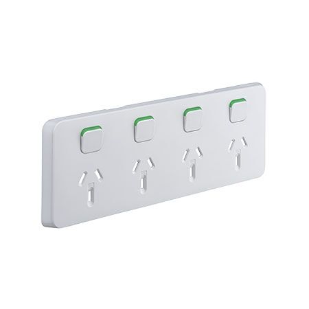 Clipsal Iconic Quad Power Point Skin | Horizontal Design | 2 Extra Blank Spaces | Vivid White | by Clipsal