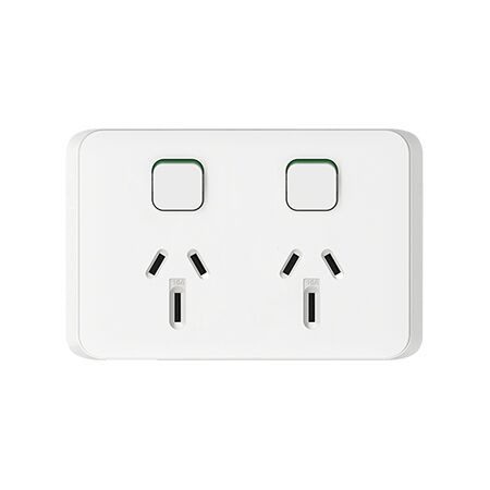 15A Horizontal Twin Power Point | 250V Rated | Durable Polycarbonate | Vivid White | @Pack of 1 | by Clipsal