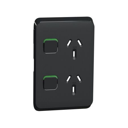 Skin Socket SwVert Twin 10A 250V XB | Vertical Orientation | Iconic Black Finish | Durable Polycarbonate | by Clipsal