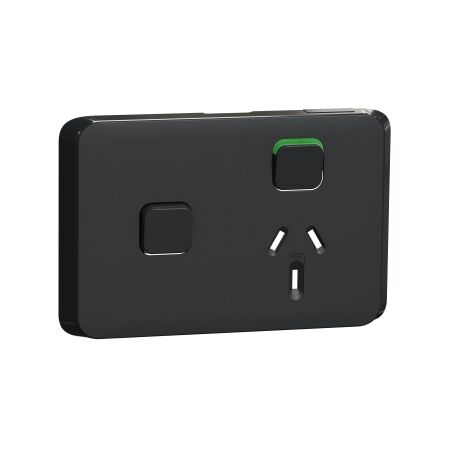 Skin Socket Switch Horizontal Single with Extra Switch | 10A Rated | Iconic Black Finish | @Pack of 1 | by GAF