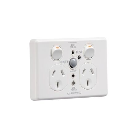 DGL GPO RCD Protected 30mA | 10A Rated Current | Double Power Point | White Finish | @Pack of 1 | by Clipsal
