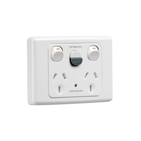 Double Power Point with RCD Protection | 10A, 250V AC | White Finish | @Pack of 1 | by Clipsal
