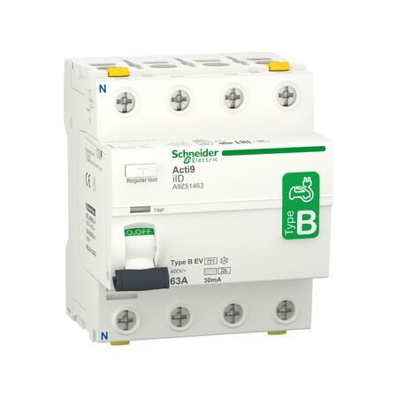 Acti9 iID 4P 63A 30mA B EV RCCB | Type B for EV Charging | DIN Rail Mount | by Clipsal