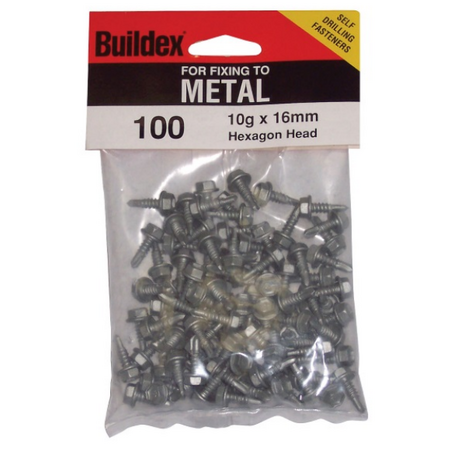 SCREW, METAL TEK 10G x 16mm HEX HEAD WITH SEAL CL4 [100]