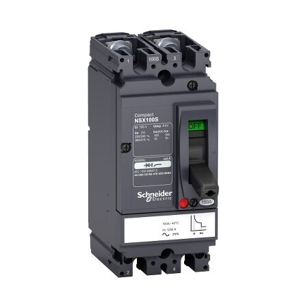 Breaker NSX100S 80A 2P 100kA Breaking Capacity Thermal-Magnetic Trip Clipsal